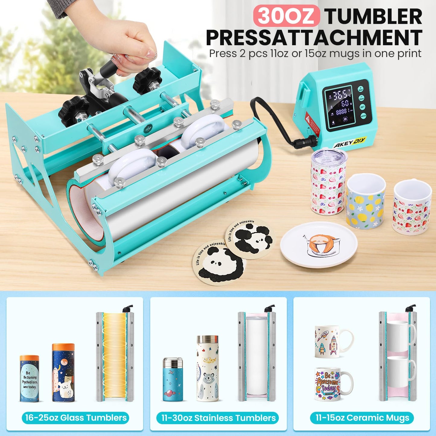 AKEYDIY Upgraded Heat Press Machine 8 in 1 Combo 15 X15 Digital Multifunction Shirt Press Machine for T Shirts Sublimation Machine 360-Degree Swing Away Dual-Tube Heating for DIY T-Shirts Caps&Mugs