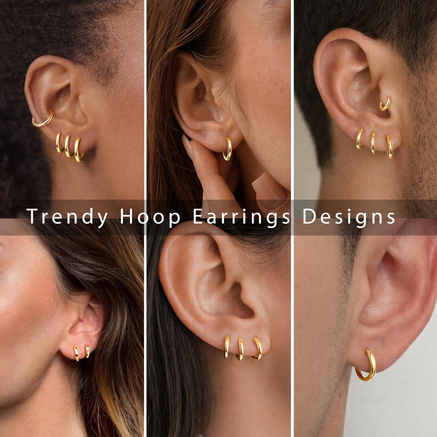 Gokeey Small Gold Huggie Hoop Earrings Set for Women 14K Real Gold Plated Hypoallergenic Lightweight Earrings for Sensitive Ears Everyday Earrings for Cartilage Piercings 8mm