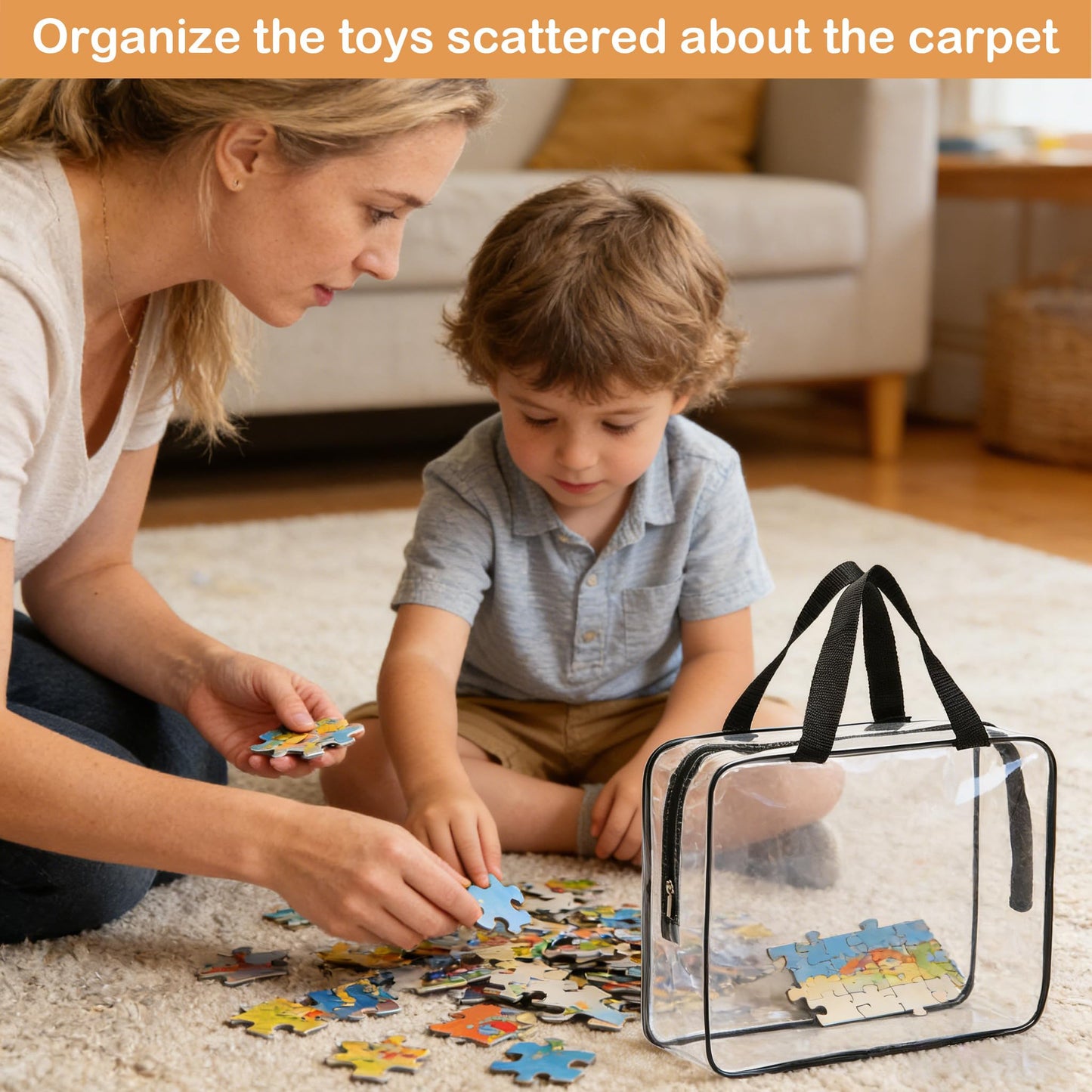 20 Packs Extra Large Toy Storage Bags Bulk with Zipper, Reusable Clear PVC Toy Organizer Bag with Labels for Blocks, 11.8″×8.6″×3.9″ Travel Waterproof Organizer Bags for Puzzles Clear Black