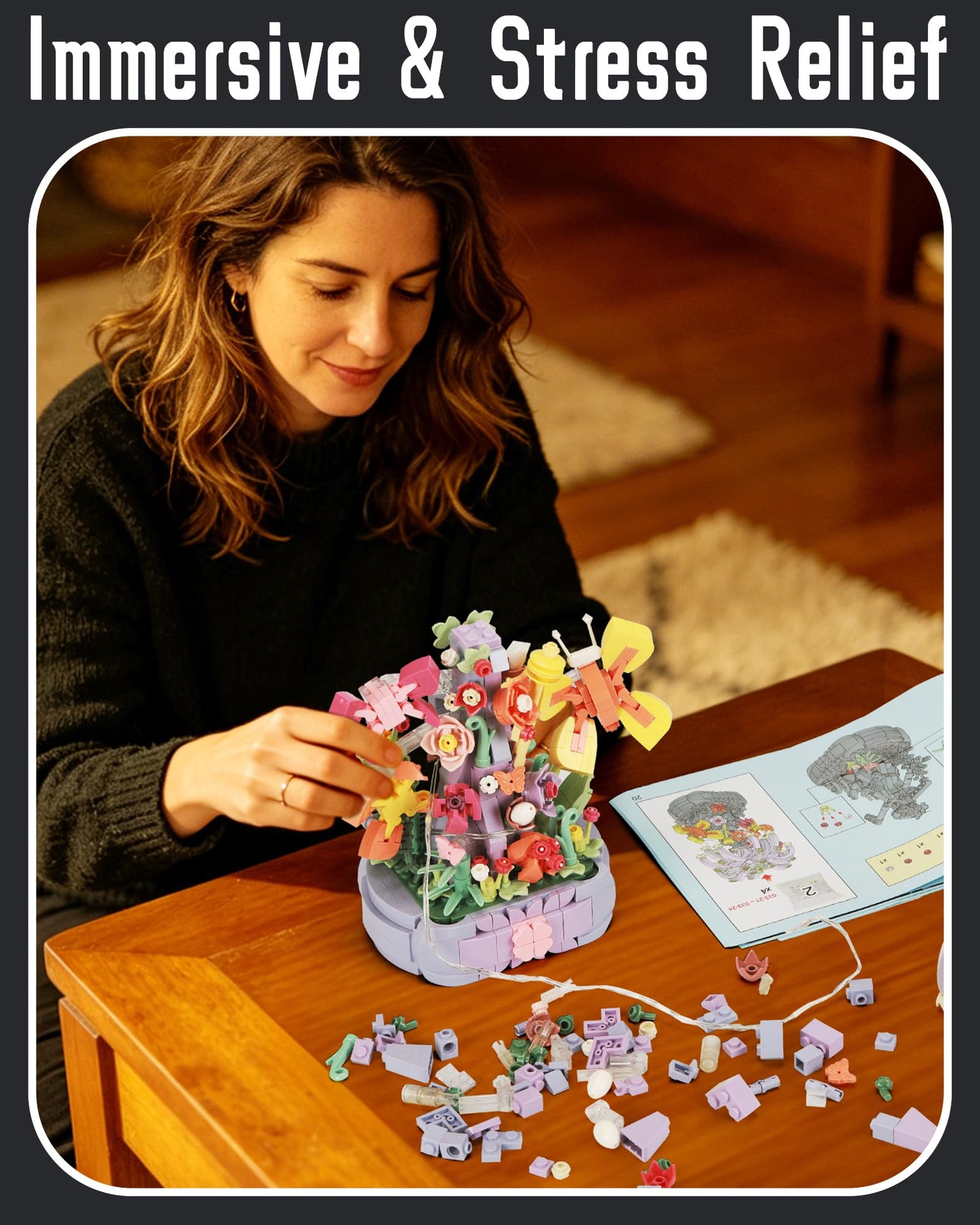 ZornRC Flower Building Blocks Set for Adults, Wishing Tree Artificial Flower and Butterfly, Botanical Collection Kit, Gift for Mother's Day, Birthdays, and Anniversaries, Home and Office Decor