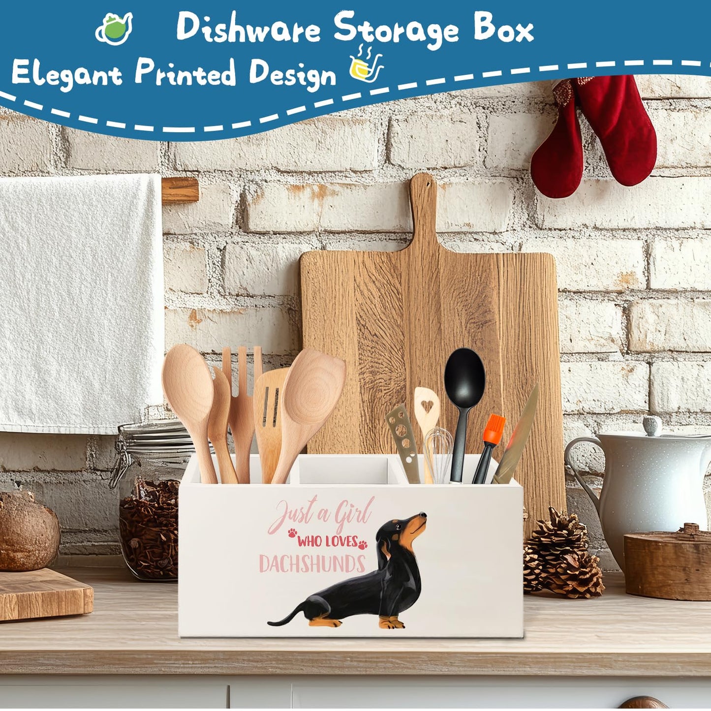 OHDCE Funny Dachshund Pen Pencil Holder Organizer for Desk Accessories,Dachshund Lover Gifts for Women Girls Wooden Pen Pencil Holder for Office Desk Accessories