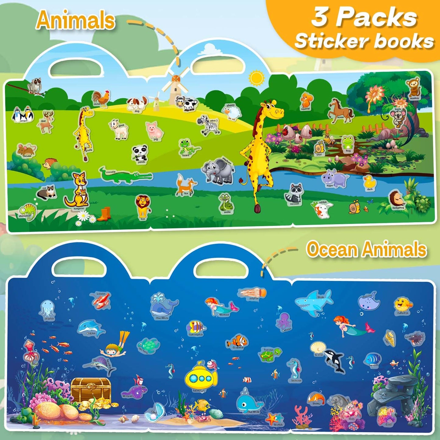 iGetooy 3 Sets Sticker Books for Toddlers 2-4 Years, Reusable Stickers Books for Toddlers 1-3, Airplane Travel Essentials for Kids