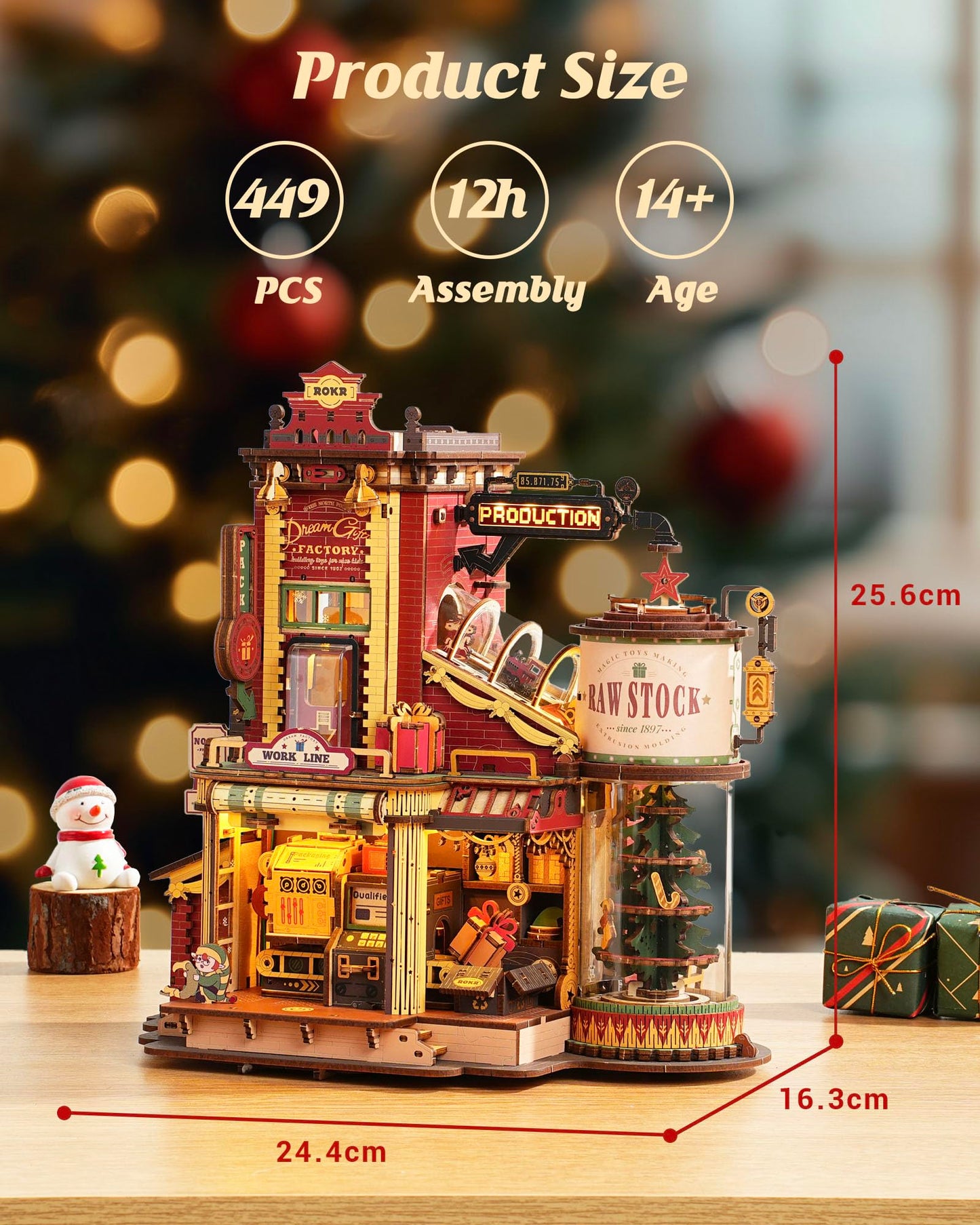 ROKR 3D Wooden Puzzle for Adult - Gift Factory Mechanical Model Kit with Music & Lights, 449pcs Adult Wooden Puzzles, DIY Building Puzzle for Adults