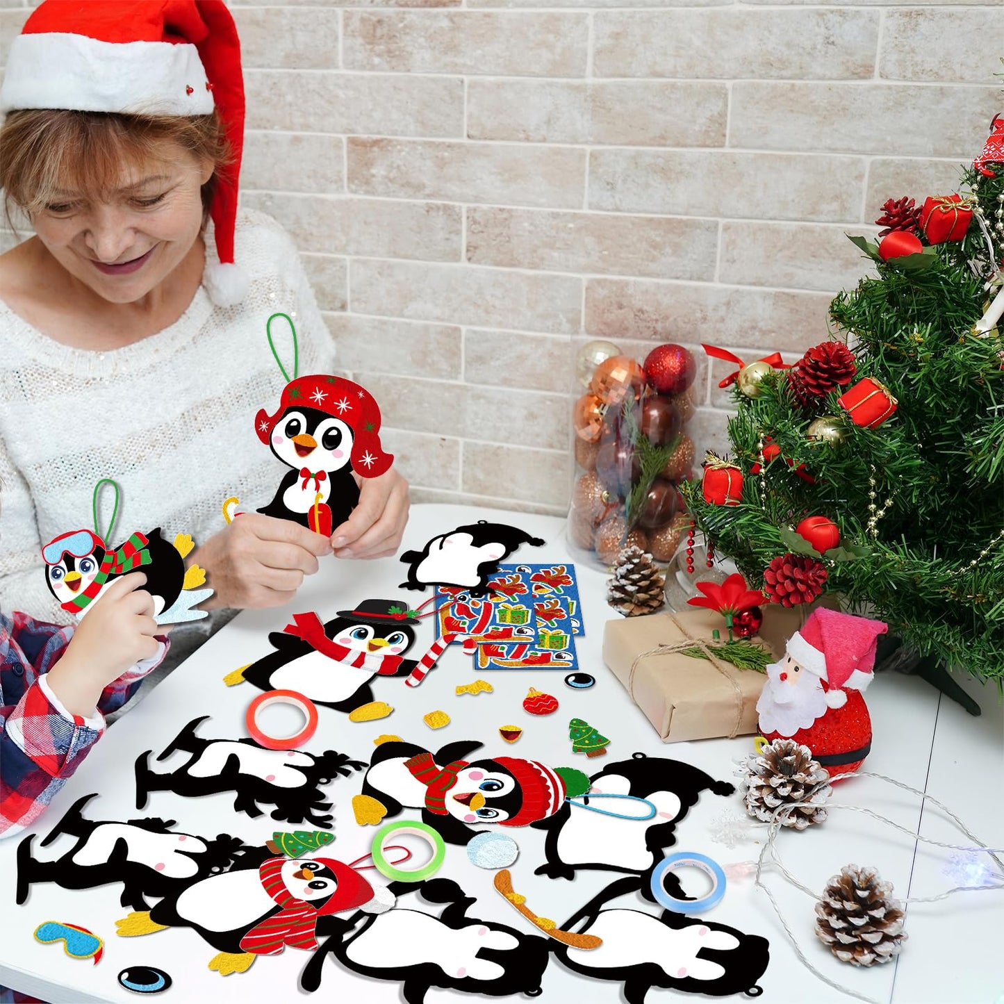 Moon Boat 40 Sets Christmas Crafts Penguin DIY Hanging Decorations Holiday Winter Craft Home Activities Party Favors