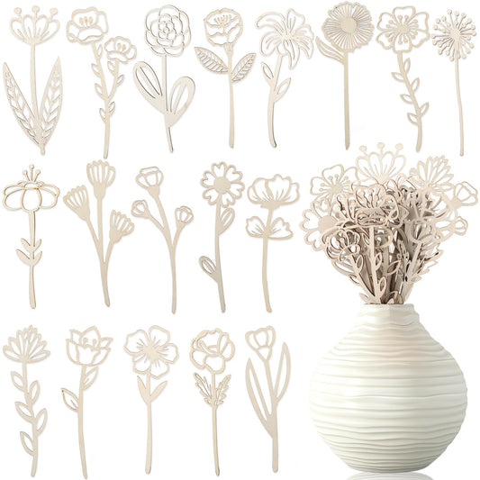54 Pcs Wooden Wildflower Decor Wood Floral Cutouts for Crafts Wood Flowers Cutout Laser Cut Flowers for Mom's Birthday Gift Home Art DIY Decoration