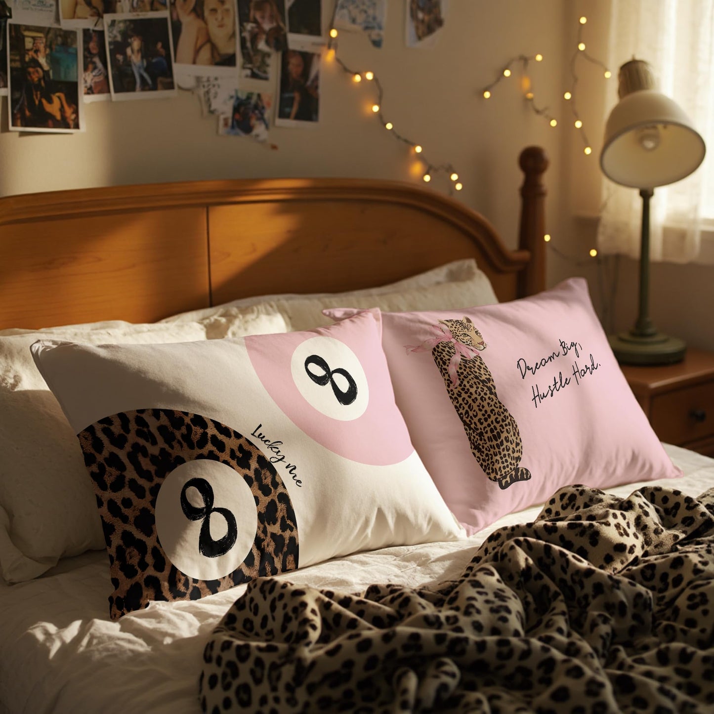 DOFQZ Preppy Pink Leopard Print and 8 Ball Decor Pillow Covers Case 12x20 Set of 2,Funky Coquette Cheetah Y2K Lucky 8 Ball Aesthetic Pillow Covers for Teen Girls Room Dorm Apartment Decor