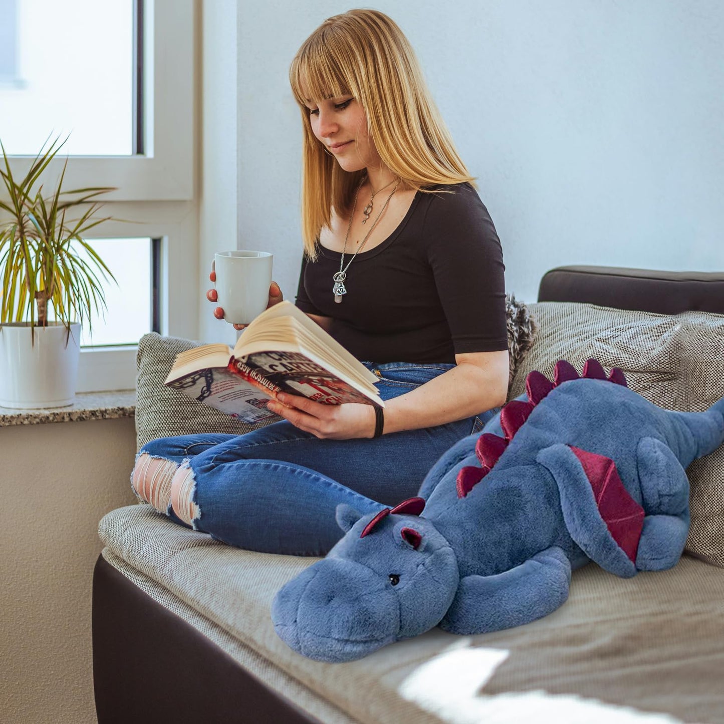 Dodhse Pterosaur Stuffed Animal with Wings - Cute Soft Dinosaurs Plush Toys Little Flying Dragon Plushies Pillow Doll Christmas Birthday Gifts for Kids Boys Girls (Blue,43.3inch/110cm)