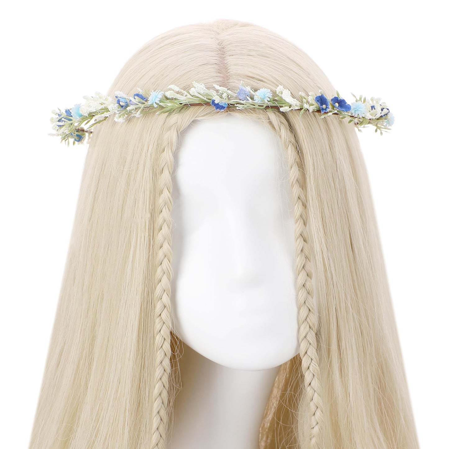 KorViSHOW Blue Flower Crown Headband, Artificial Renaissance Floral Headpiece, Fairy Elf Forest Flower Hairband for Women Girls Maternity Birthday Wedding Renfaire Festival Party Hair Accessories