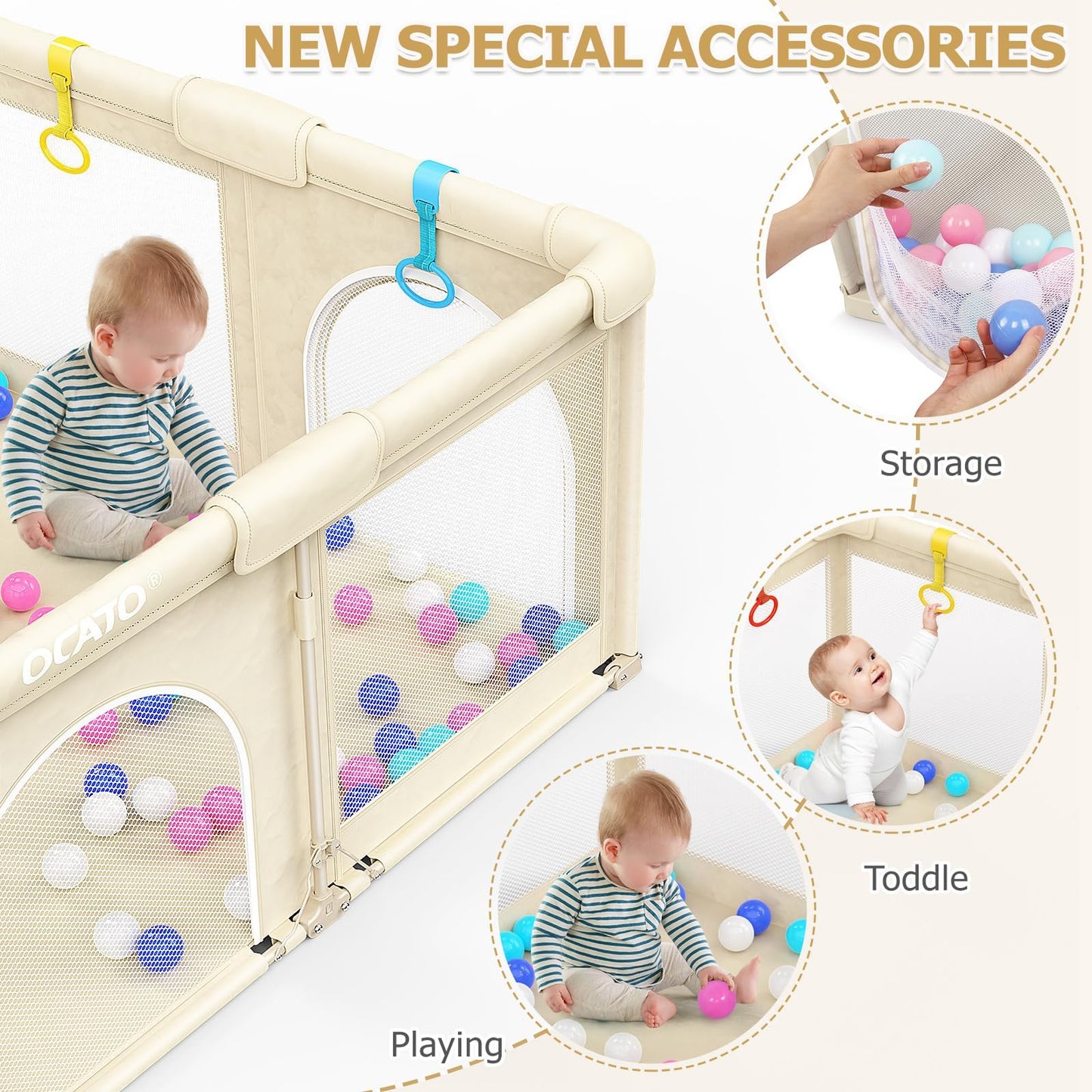 OCATO Baby Foldable Playpen: Playpen for Babies and Toddlers Baby Play Pen Gate Portable Playpen Fence Indoor Outdoor Kids Safety Area Travel Play Yard Babies Essentials Pack n Plays (50" × 50")