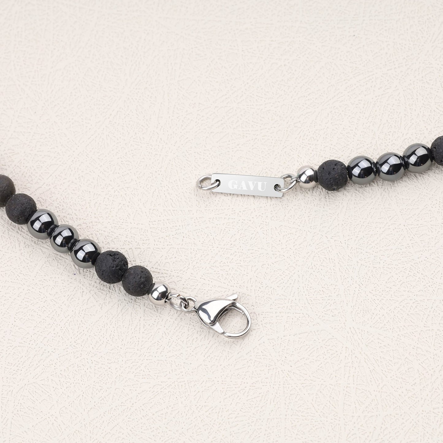 GAVU Lava Hematite Men's Beaded Stone Necklace 20"
