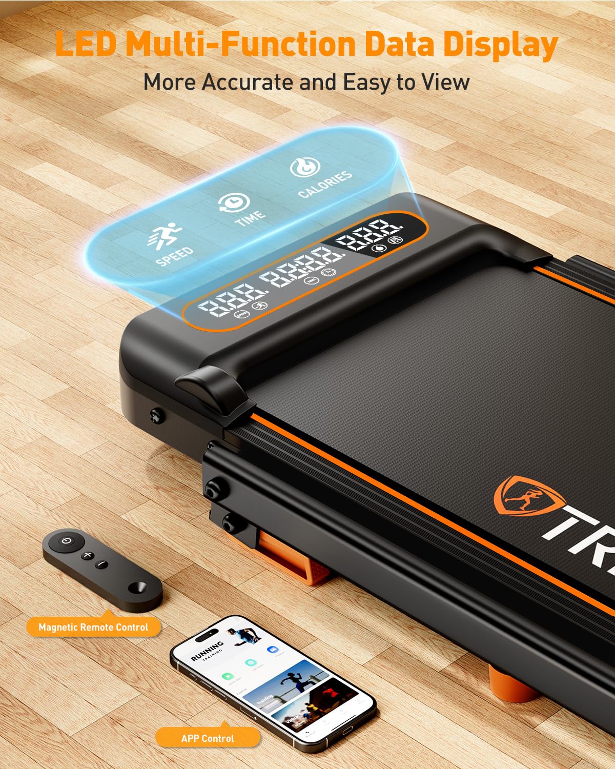 Trisomy Walking Pad with Incline, Walking Pad Treadmill for Home Office, Upgraded 3.5 HP Under Desk Treadmill 330Lbs Capacity, 4 in 1 Portable Walking Pad with Remote Control and APP, LED Display