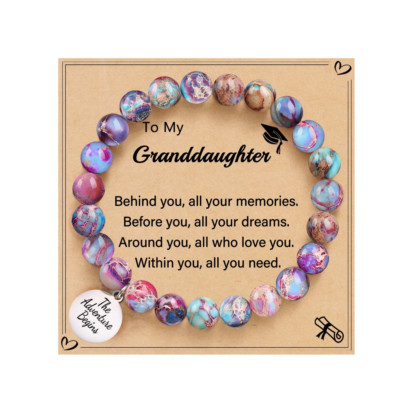 Sistble Graduation Gifts for Granddaughter Graduation Bracelets 2026 The Adventure Begins Engraved Granddaughter Gifts from Grandma Bead Bracelet 5th 8th Grade High School Gift Jewelry