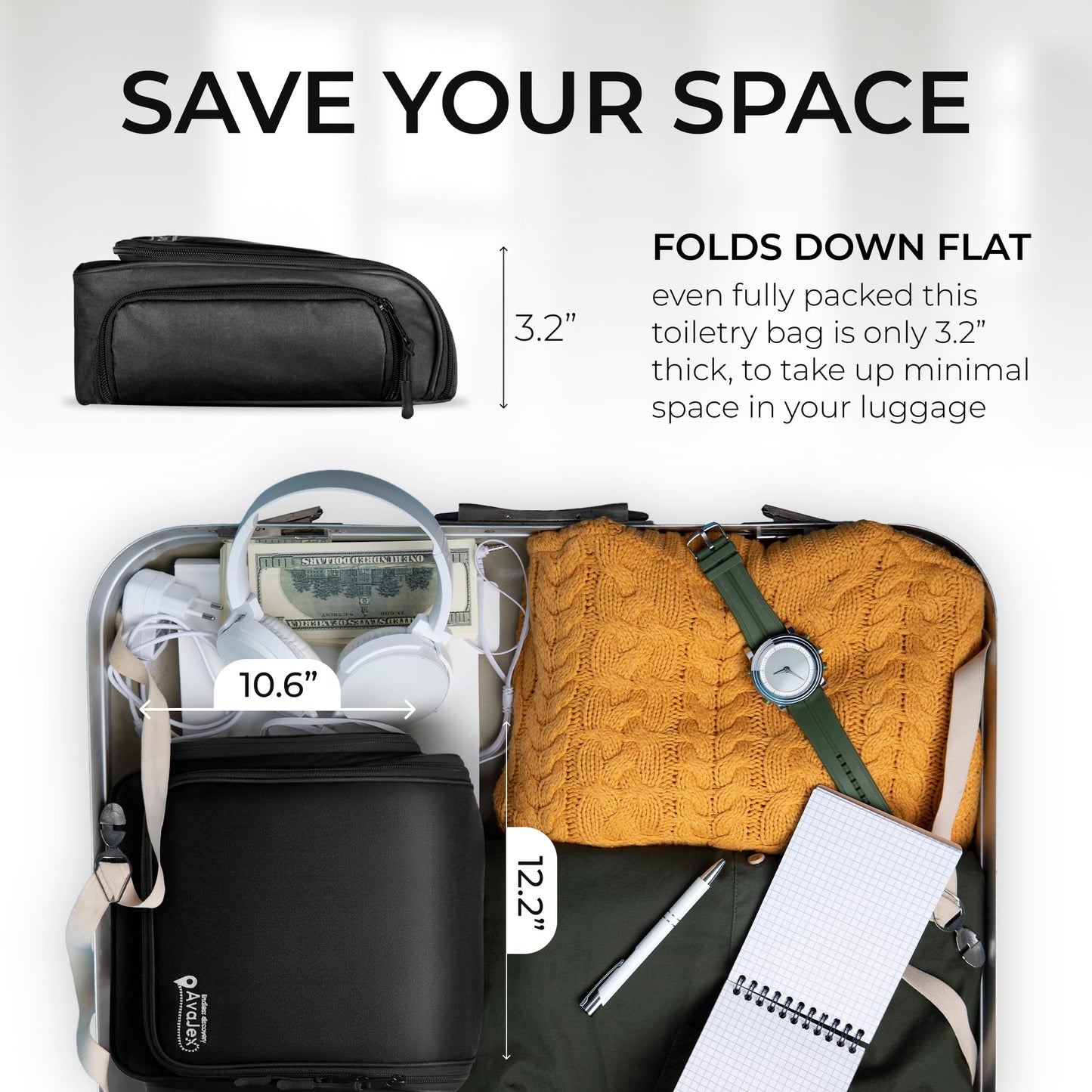 AvaJex Large Hanging Toiletry Organizer - Waterproof Hygiene Bag with Metal XXL Swivel Hook, Sturdy Zippers and 15 Compartments for Toiletries, Makeup, Cosmetics