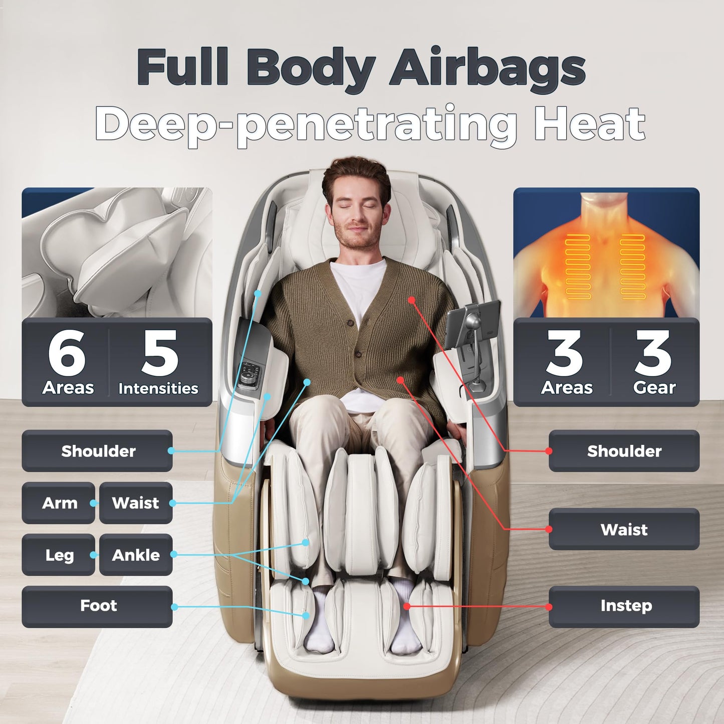 iBooMas P03 4D Zero Gravity Massage Chair,APP Control Massage Chairs Full Body with SL Track,Touch Screen Navigation,Yoga Stretch,Foot Roller,Heat,Airbags,Wireless Charger (Beige)