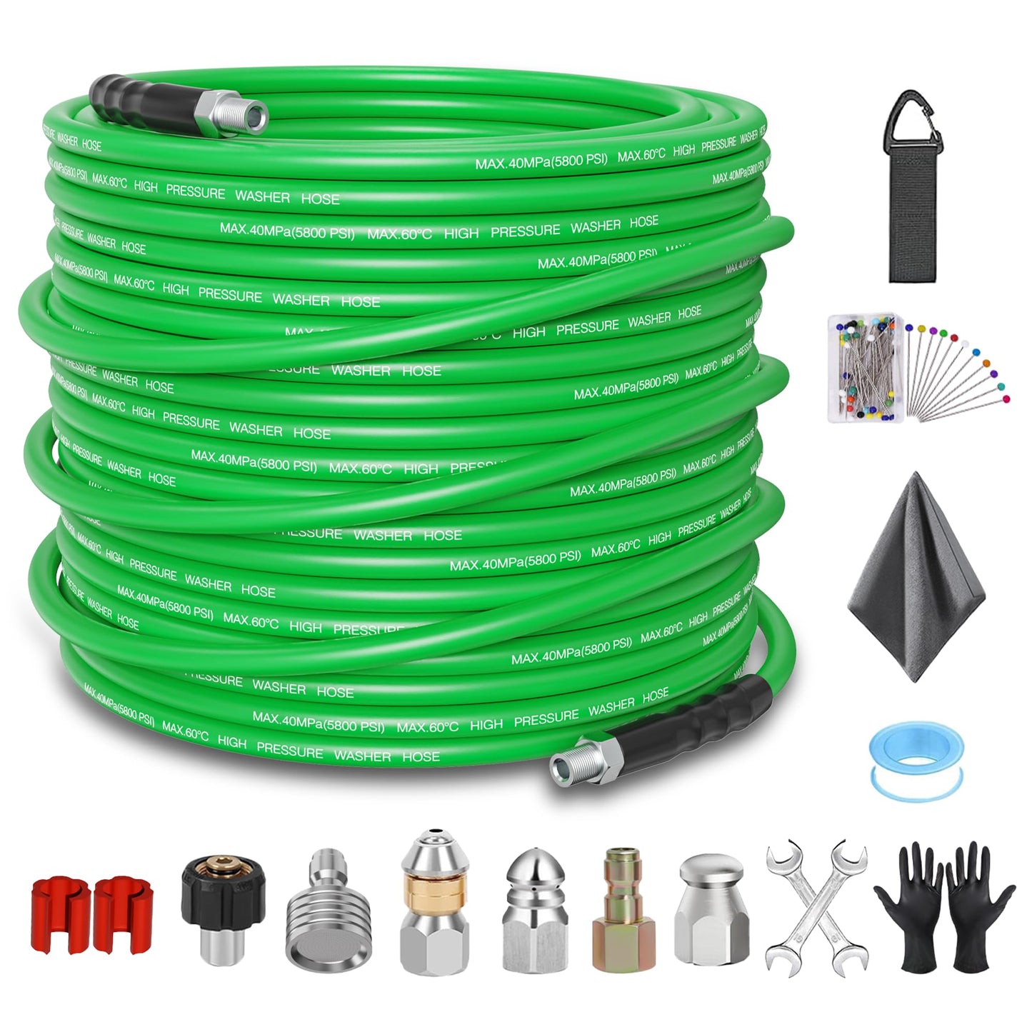 ClearRush Sewer Jetter Kit for Pressure Washer 100FT – 5800PSI High-Pressure Drain Cleaner, M22 & 1/4'' NPT Universal Fit, Unclog Gutters & Sewer Lines, Durable Jetter Hose for Homeowners & DIYers