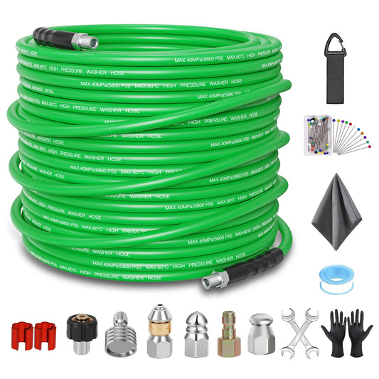 ClearRush Sewer Jetter Kit for Pressure Washer 100FT – 5800PSI High-Pressure Drain Cleaner, M22 & 1/4'' NPT Universal Fit, Unclog Gutters & Sewer Lines, Durable Jetter Hose for Homeowners & DIYers