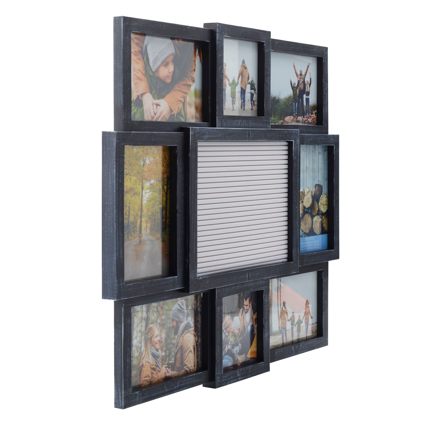 MELANNCO Collage Picture Frame with Letter Board, 8 Opening Photo Display for 4x6 and 4x4 Photos, 19 x 17 Inch Wall Decor with 144 Changeable Letters, Numbers and Symbols, Distressed Black