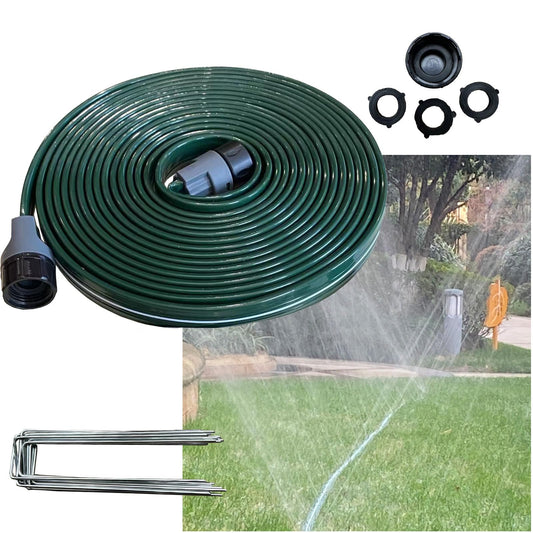 Watoo 2026 Sprinkler Hose & Soaker Hose for Yard - 25 FT Reinforced Flat Garden Hose with Holes, Heavy Duty No-Kink Lawn Irrigation Hose (Includes Stakes, High Pressure Spray)