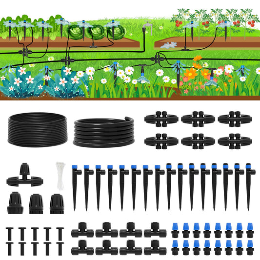 HEKIWAY 2026 Upgrade 230FT Quick-Connect Drip Irrigation System Kit with 1/4” & 1/2” Fast-Lock Tubing, Adjustable Emitters & Sprinklers for Garden & Greenhouse
