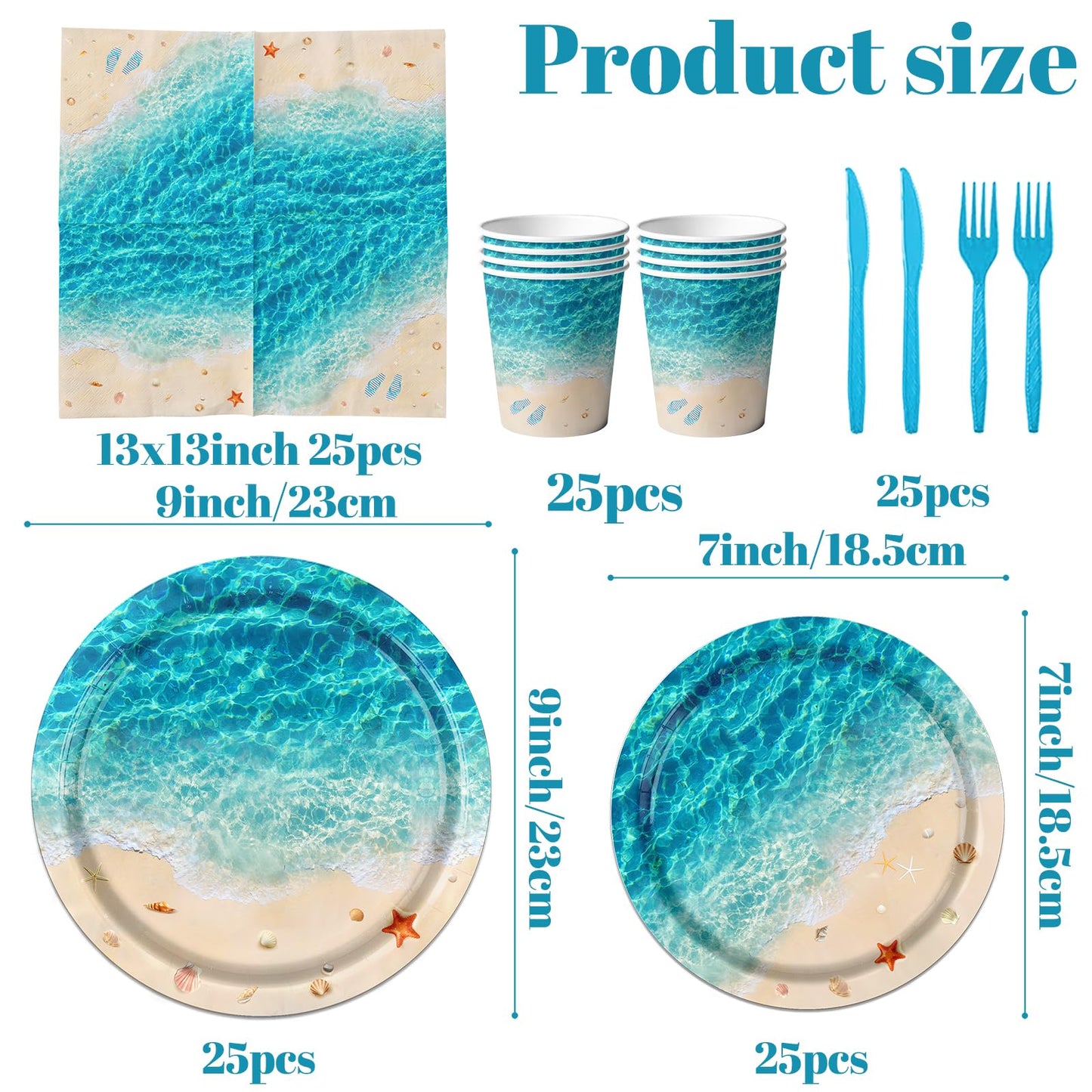 Beach Party Supplies, 144Pcs Ocean Waves Birthday Party Supplies Tableware Set Summer Pool party Decorations Ocean Plates and Napkins and Cups for Hawaiian Birthday Decorations