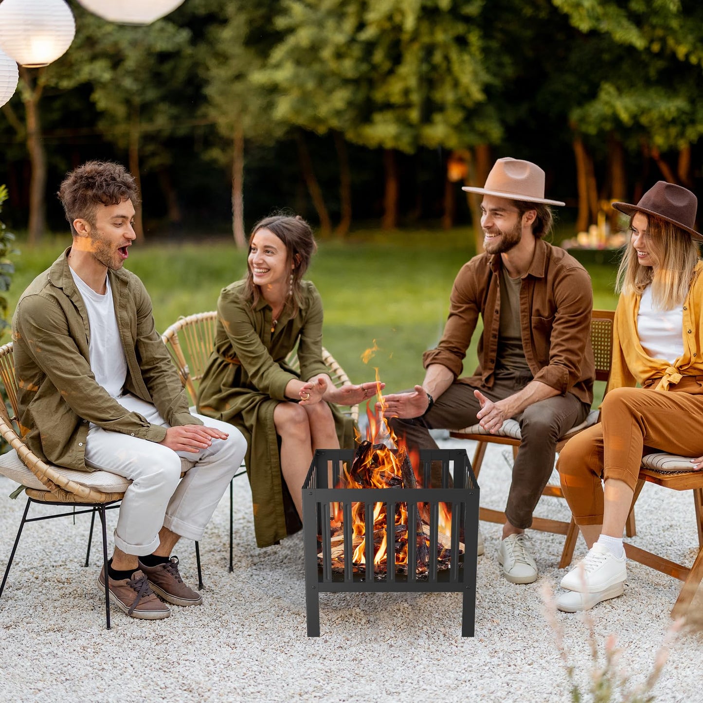 YSEJOMP 16 x 16 Inches Square Fire Pit/Bonfire Pit - Perfect for Garden Family Parties & Camping - Durable and Portable Design for Outdoor Enjoyment,Four-Sided Hollow and Breathable,Black