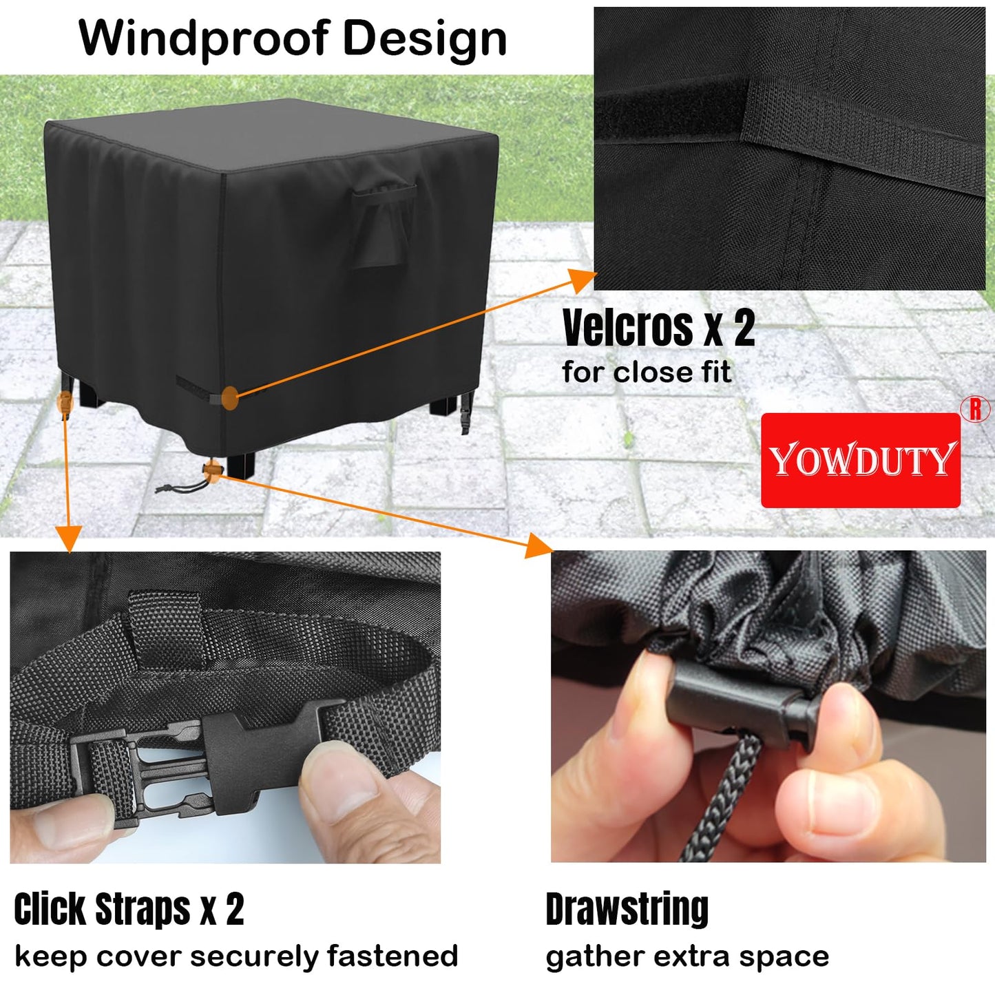 YOWDUTY Propane Fire Pit Cover Square 32 Inch, Waterproof Heavy Duty 600D Gas Fire Pit Table Cover 32 x 32 x 25 Inch, Fit 28/29/30/31/32 Inch Firepit Table, All-weather Protection For Patio