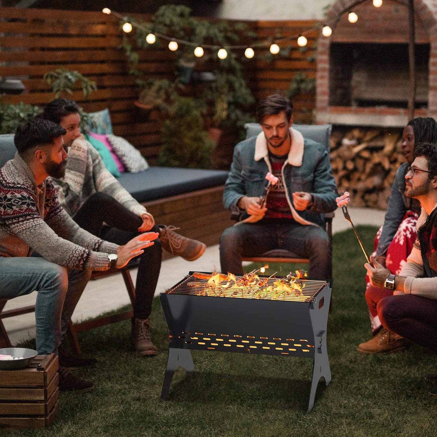 Bearfire Camping Campfire Grill, 16"Lx12"D Portable Folding Charcoal Grills, Backpacking BBQ Grill with Carry Bag, Outdoor Fire pit for Camping, Picnic, Bonfire, Patio, Backyard