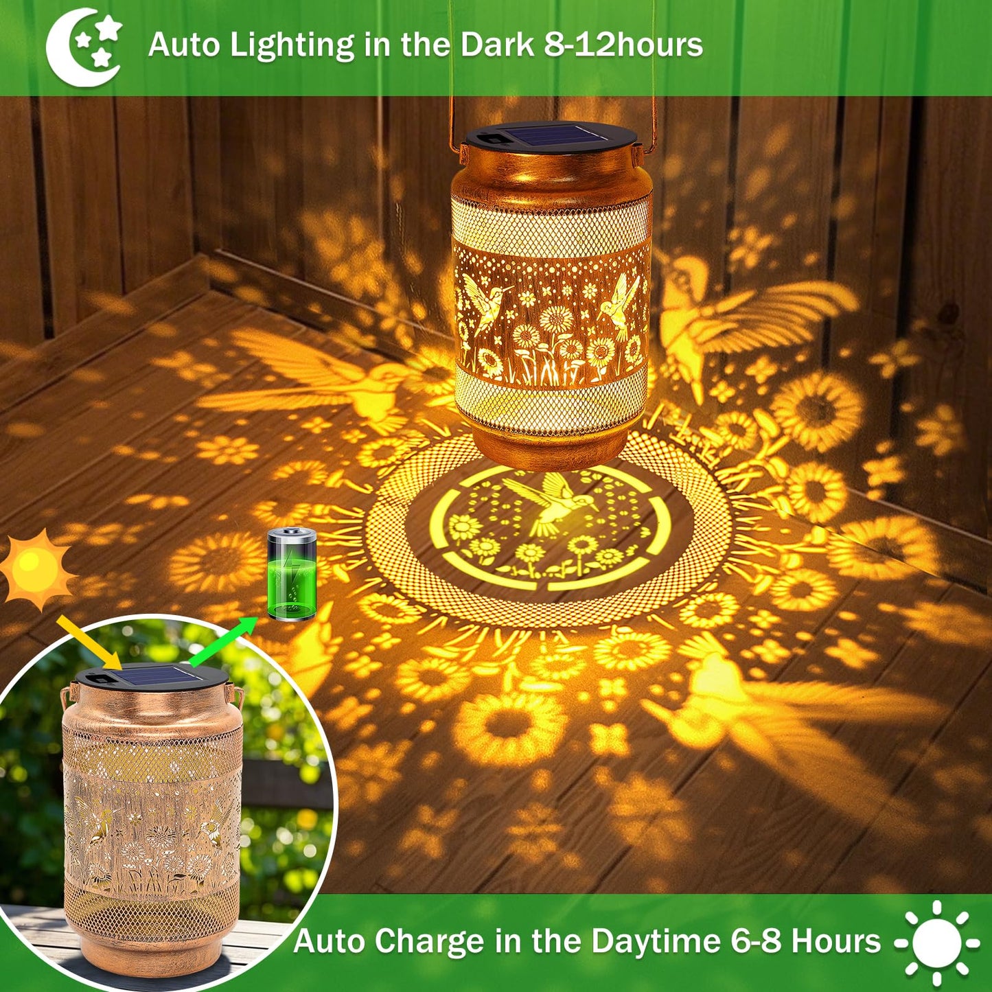 Mothers Day Gifts for Mom Women Grandma Birthday, Hummingbird Solar Lanterns Outdoor Waterproof Garden Decor, Metal Hanging Solar Lights for Yard Patio Pathway Backyard Porch