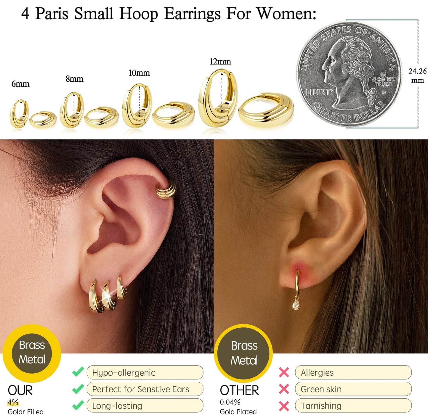 Gold Hoop Earrings Set for Women Gold Huggie Cartilage Clip On Earrings Set for Multiple Piercing Lightweight Jewelry Gifts