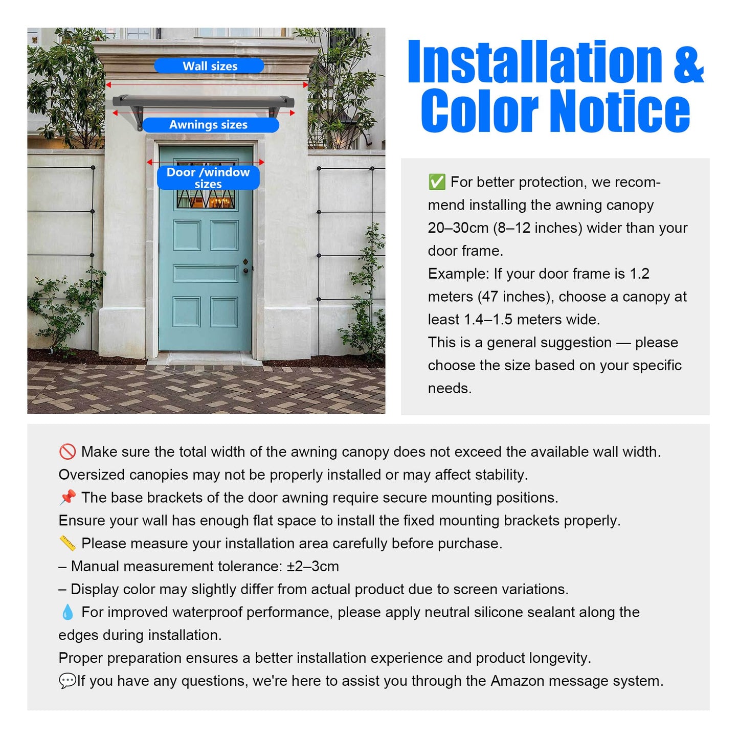 Awning for Door Entrance,40X120 Inches Awnings for Doors,Window Awning Canopy Exterior with Plastic Steel Bracket,Polycarbonate Cover,UV,Rain,Snow Protection for Porch,Patio,Deck