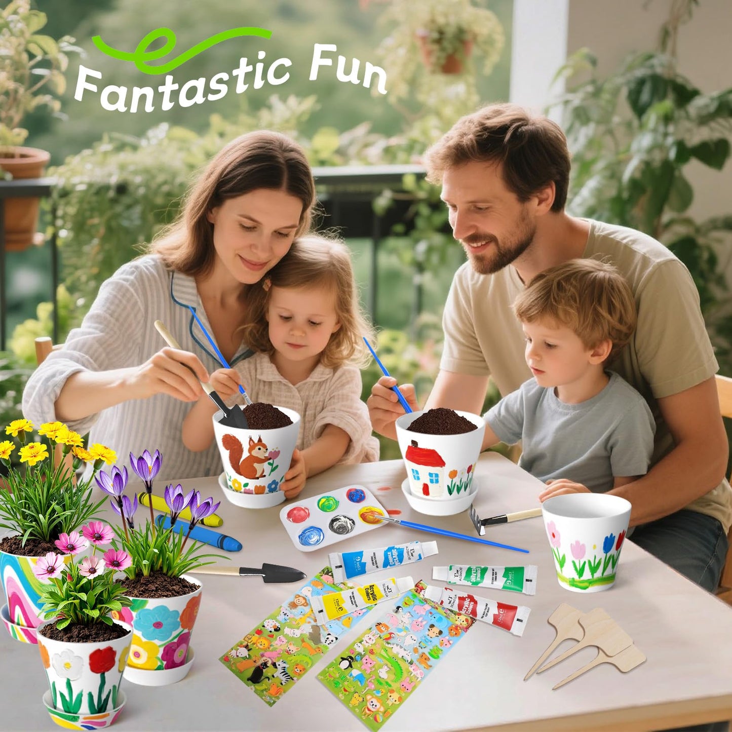 Kids Gardening Set Paint and Plant Flower Gardening Kit with 3 Pots, Kids Garden Flower Growing Kit Arts and Crafts Toys Gifts for Girls Boys Children Toys Gift for Girls Boys Ages 5 6 7 8 9 10 11 12