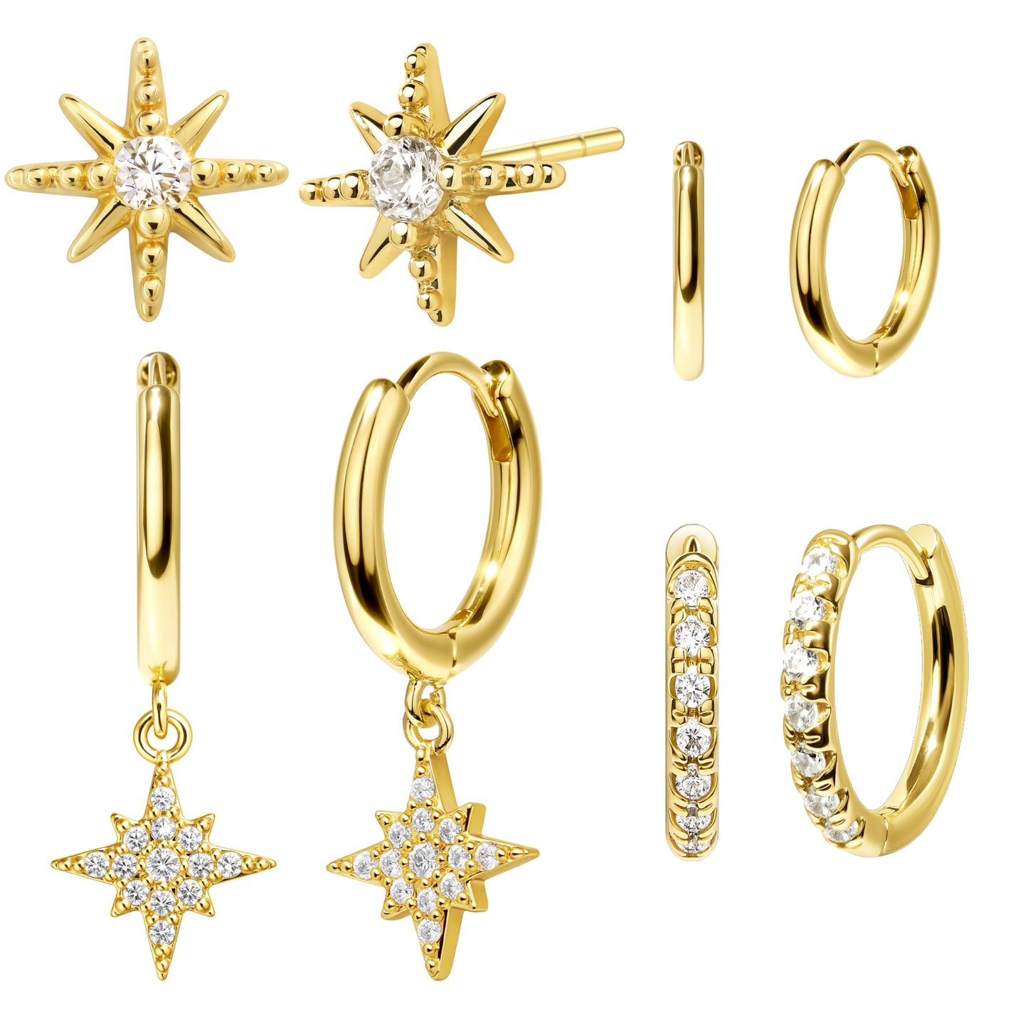 Gold Star Earrings for Women Gold Star Dangle Stud Stack Earrings Set, Multiple Piercing Hypoallergenic Lightweight Cute Women Earrings for Sensitive Ears Jewelry Set Gifts for Women