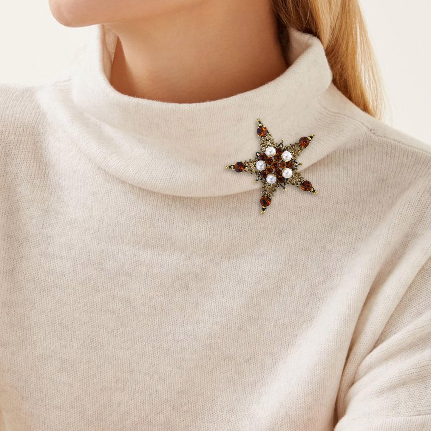 Crystal Flower Brooch Pins for Women Elegant Enamel Rhinestone Floral Brooches Pin Fashion Jewelry for Party Dance Wedding Banquet Brooch for Women Gift (Crystal Star)