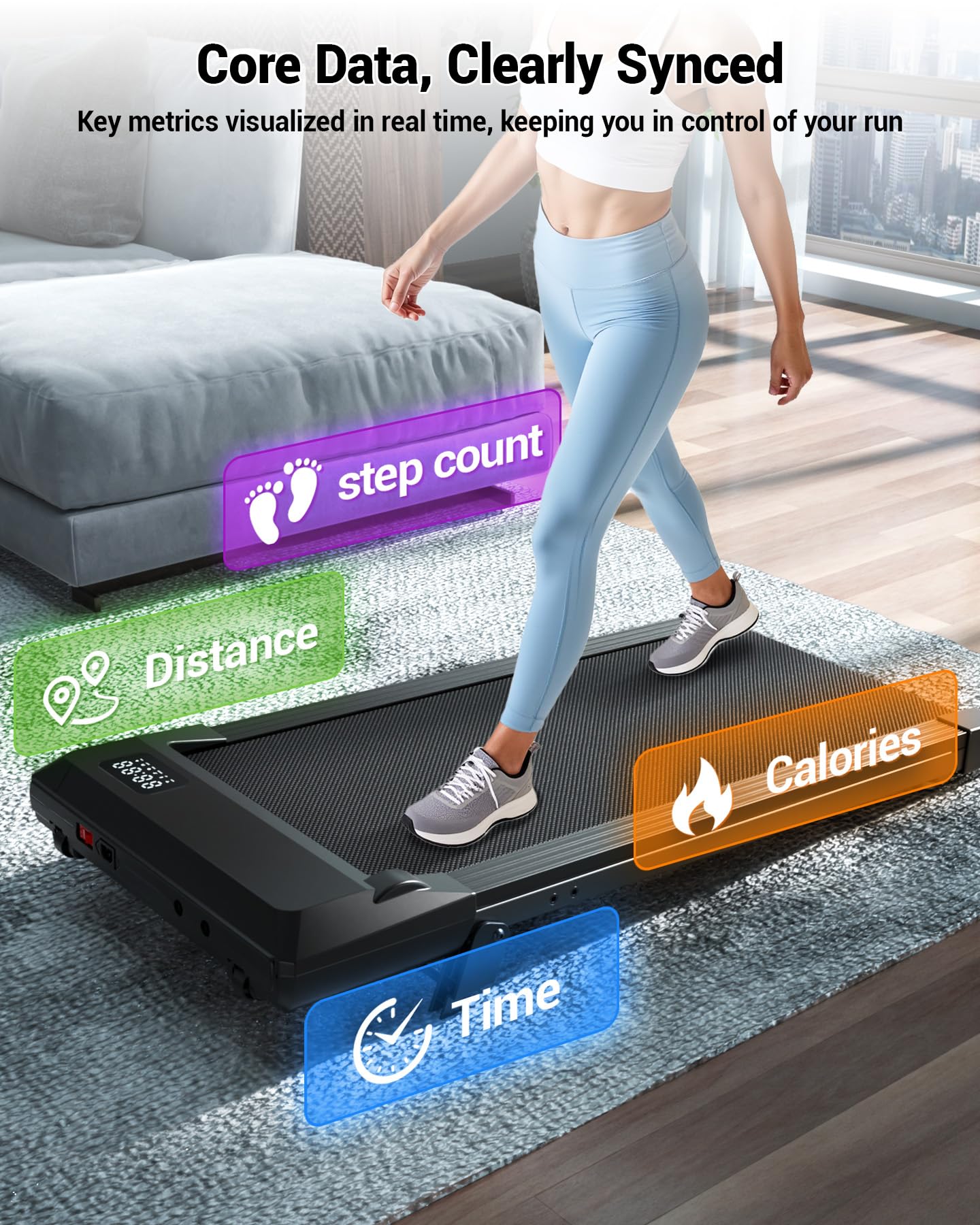 DeerRun Under Desk Walking Pad Treadmill for Home & Office, 6% Manual Incline, 0.6–3.8 MPH Walking Speed, 300 lb Capacity, App & Remote Control