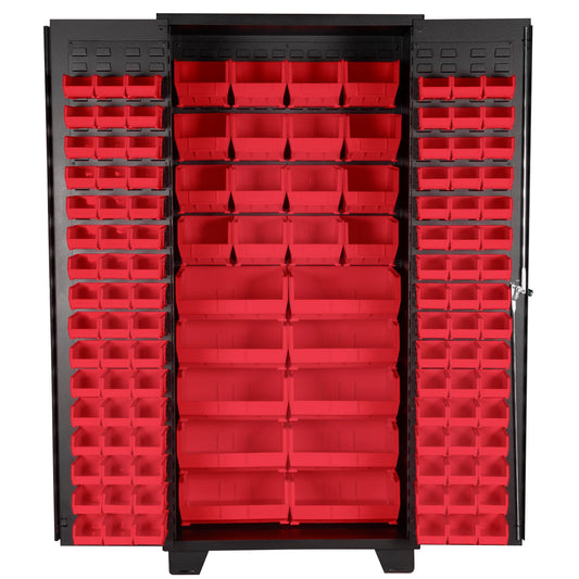 Jamco Tool Storage Cabinets with Bin Mounts, Model DF, Includes 122 Bins, 36-Inch W x 24-Inch D x 78-Inch H, Red Bins