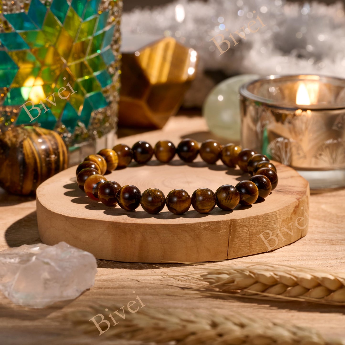 Bivei Tiger Eye - Confidence - 8mm Beaded Bracelets for Women Handmade Semi Precious Natural Stone Stretch Elastic Jewelry Yoga Protection Gifts