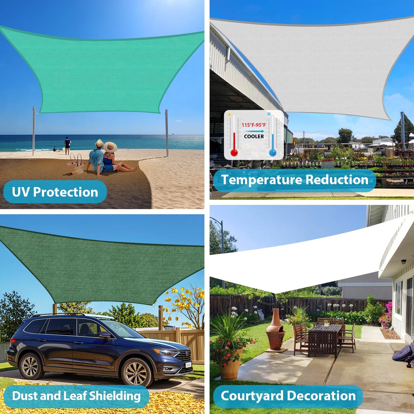 Amagenix Sun Shade Sail 16'X20' Curved Edge Outdoor Shade Canopy Light Grey Breathable 95% UV Block Shade Cloth for Patio Garden Backyard (We Make Custom Size)