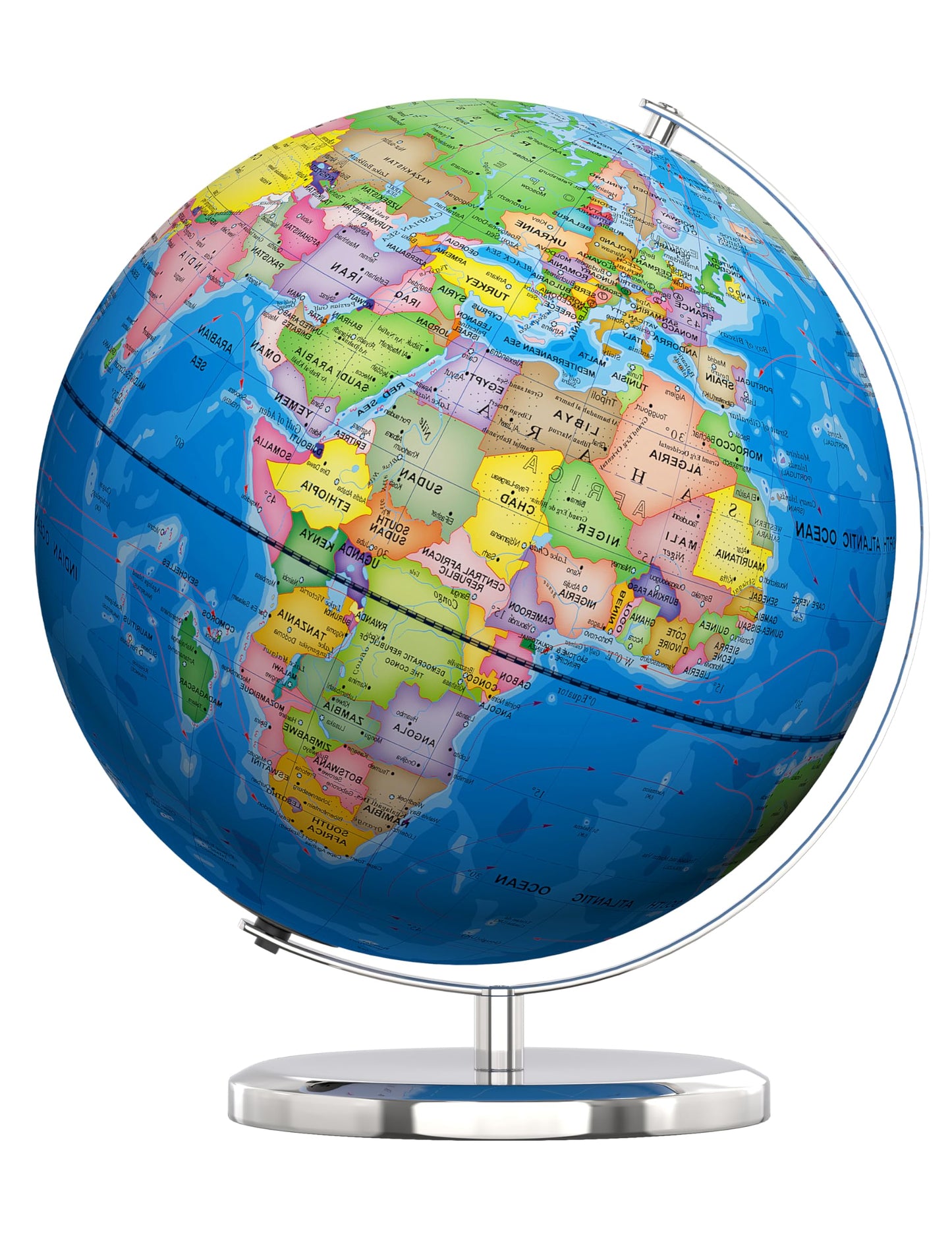 SOUNDANCE 13 Inch World Globe with Stable Heavy Metal Base, Educational Globe for Kids Learning, Large Globes Lamp with Colorful HD World Map Details, LED