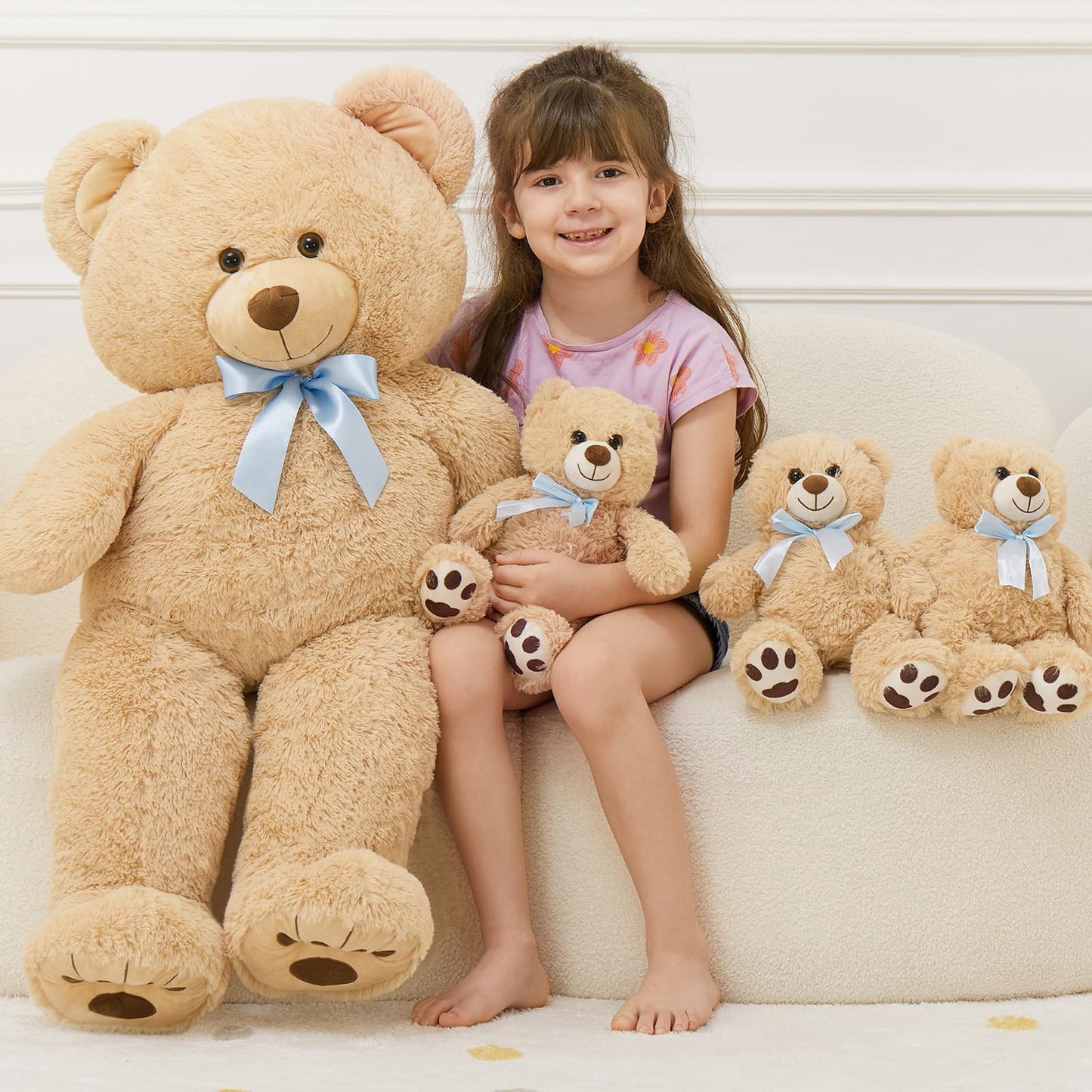 MorisMos Giant Teddy Bear Stuffed Animal with Baby Bears,35.4'' Big Mommy Stuffed Bear,3 Small Bulk Teddy Bear Stuffed Animals for Baby Shower Birthday, 4-Pack Brown Bear Toys for Kids Mom Girlfriends