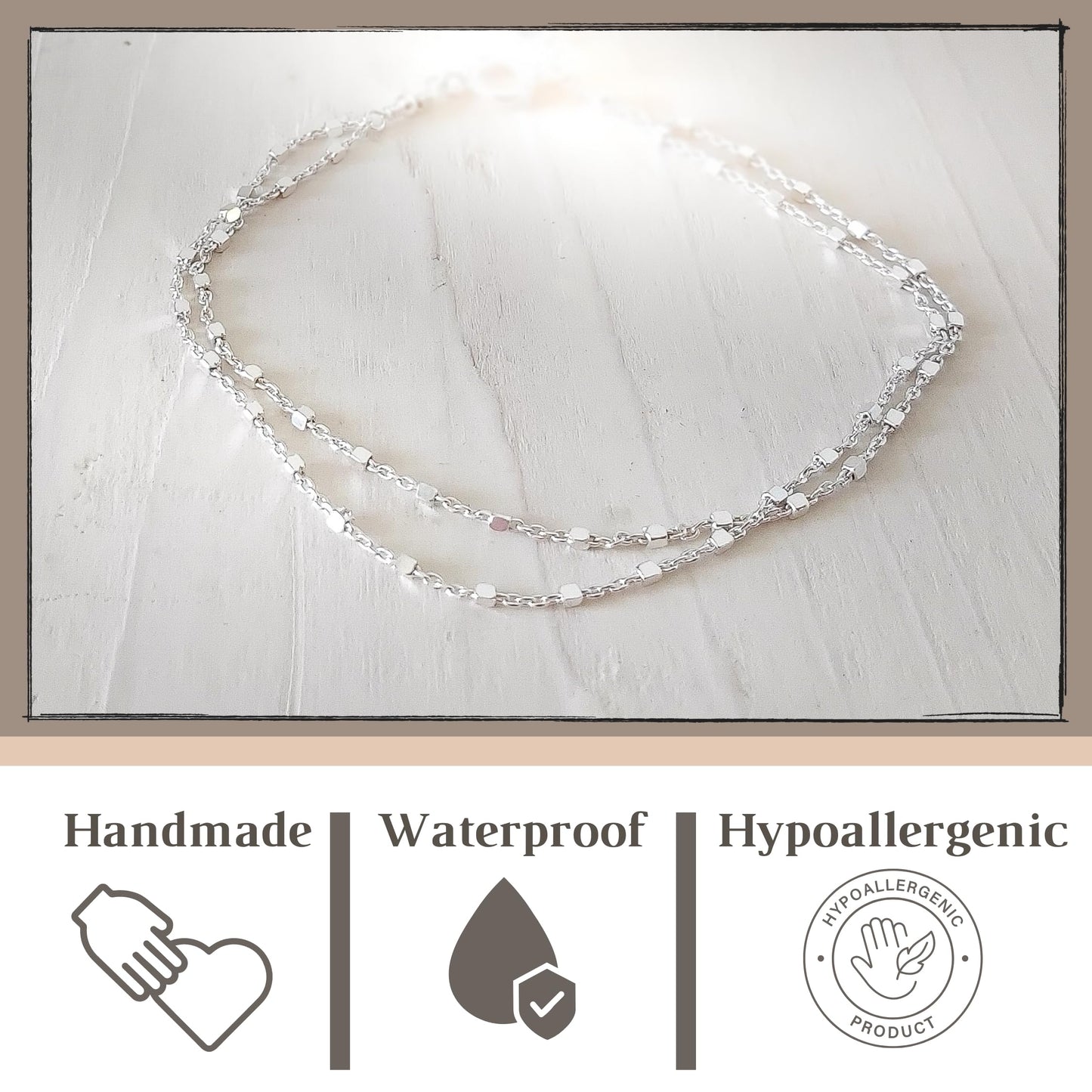 Annika Bella Double Chain Sterling Silver Bracelet, Length 6.5-7.5 Inches, 925 Chain Bracelets for Women, Everyday Jewelry for Women (Cubes Satellite chains)