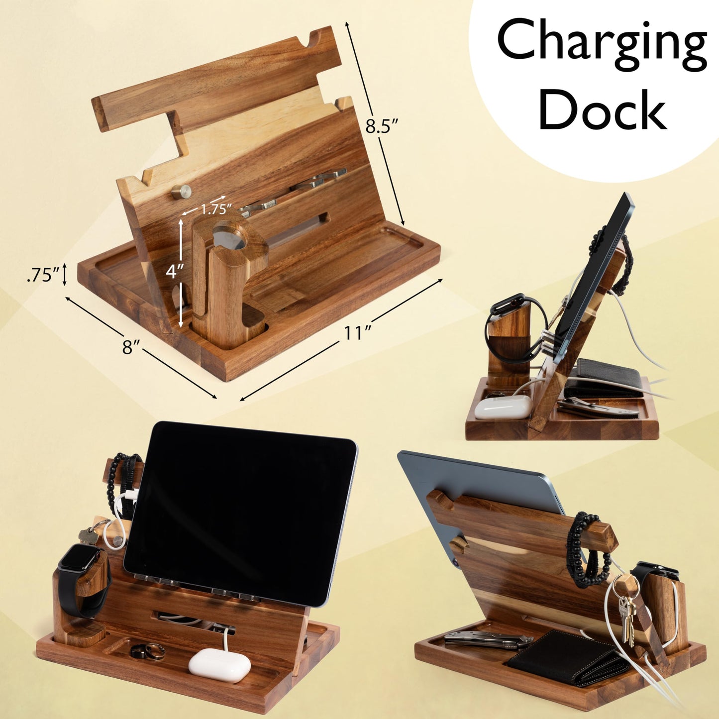 Orchers Wood Phone Docking Station for Men, Nightstand Organizer, Gifts for Him from Daughter Son Wife, Christmas Anniversary Birthday Gift Ideas for Husband Him