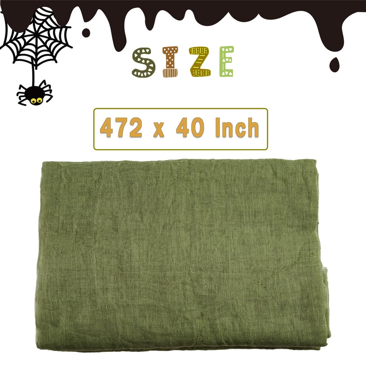 472 x 40 Inch Large Size Green Creepy Cloth Decoration Halloween Spooky Gauze Scary Hanging Fabric Cloth for Home Wall Yard Haunted House Halloween Party Supplies(472 x 40 Inch)