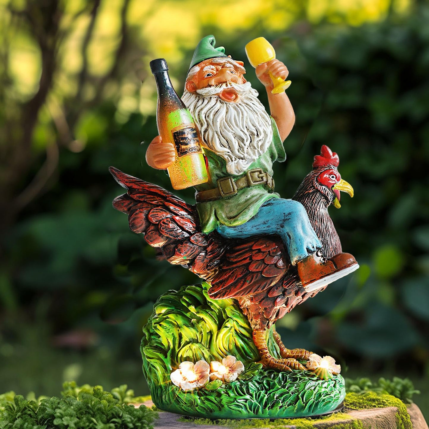 Foreby Garden Gnomes Statue Outdoor Decor,Funny Gnome Riding Rooster Sculptures Art Decor, Ideal Decoration for Yard Balcony Patio Lawn Home House - Birthday Gifts