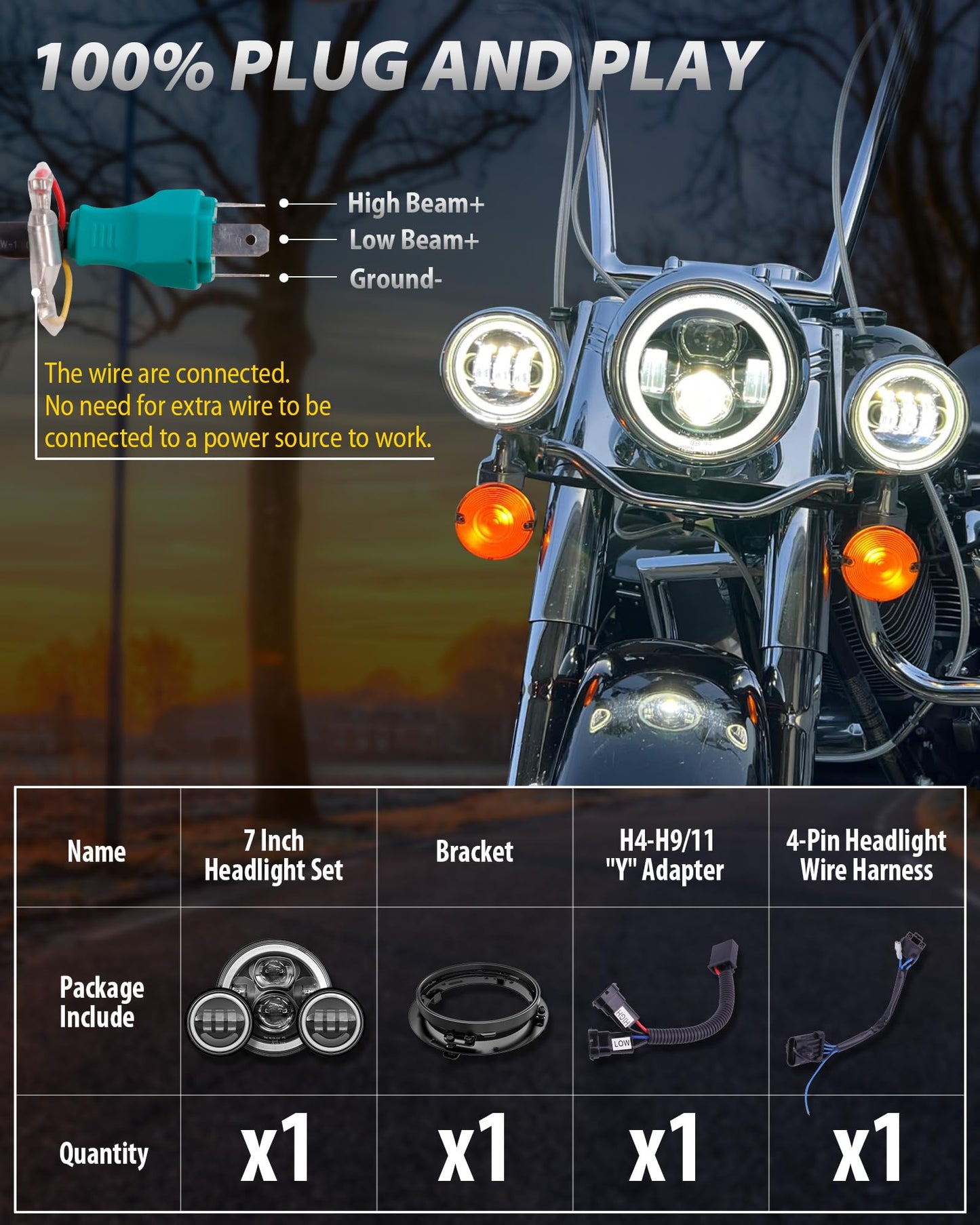 XPCTD 7 Inch Motorcycle LED Headlight 4.5" Fog Passing Lamps DOT Kit Compatible with Harley Davidson Street Glide Road King Electra Glide Fatboy Ultra Classic Heritage Softail Slim Deluxe