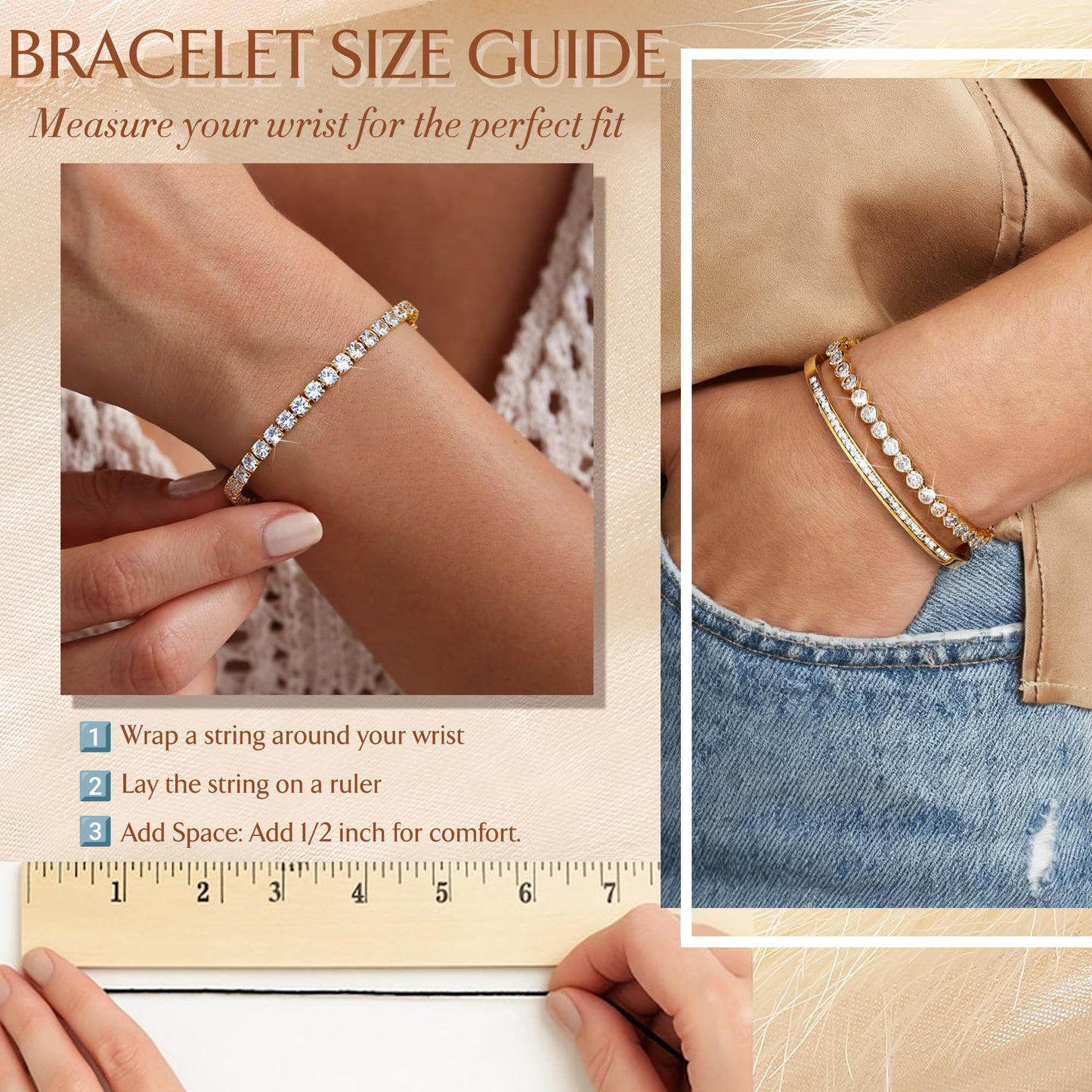 YADOCA Tennis Bracelets for Women Gold Bangle Bracelet Set 18K Gold Plated Stackable Cubic Zirconia CZ Diamond Bracelets Stack Wedding Bracelets for Brides Dainty Jewelry Gift Sizes 6.5-7.5 Inch 3Pcs