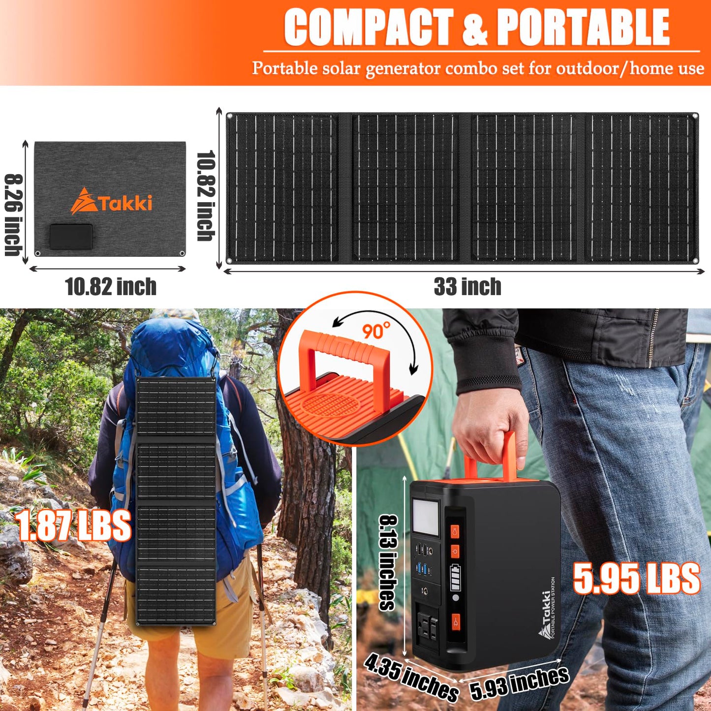 Takki Solar Generator 250W Portable Power Station with 40W Solar Panels 222Wh Pure Sine Wave Camping Lithium Battery Power Pack with AC 110V Outlet for Camping CPAP Home Use Emergency Outdoor