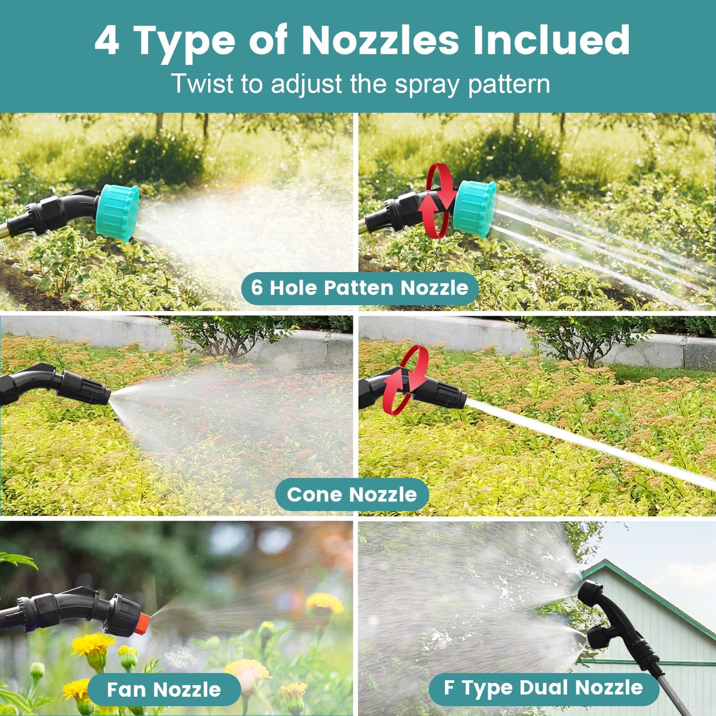 Battery Powered Sprayer 1.35 Gallon, 2026 Electric Garden Sprayer with 3 Adjustable Speeds, 4 Mist Nozzles, Rechargeable Handle, Retractable Wand with Adjustable Shoulder Strap for Weed Lawn(Blue)