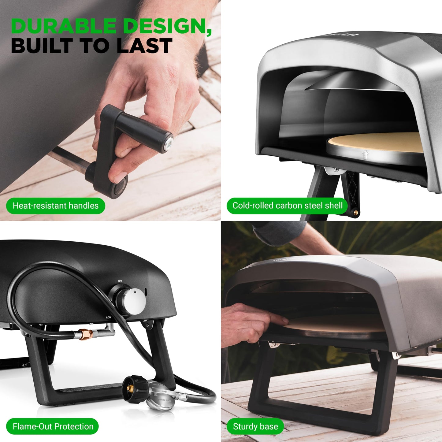 Nutrichef Outdoor Pizza Oven | Cook 12" Pizza in 60 Seconds | Manual 360° Rotating Pizza Stone | Adjustable Heat | Includes Pizza Peel, Pizza Cutter, Stone, Cover, & Hose | Long Handle