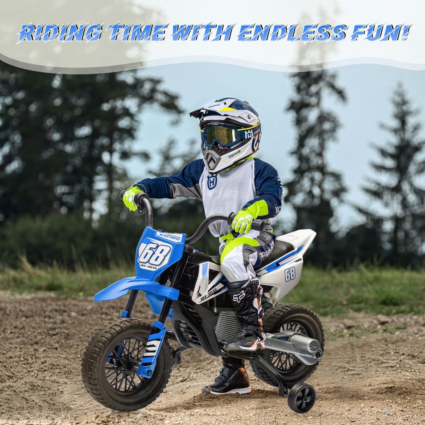GarveeLife 12V Kids Motorcycle, Electric Dirt Bike with Traning Wheels, Twist Grip Throttle, 3mph Max Speed and Music, Ride on Motorcycle for Toddlers, Deep Blue (Deep Blue)