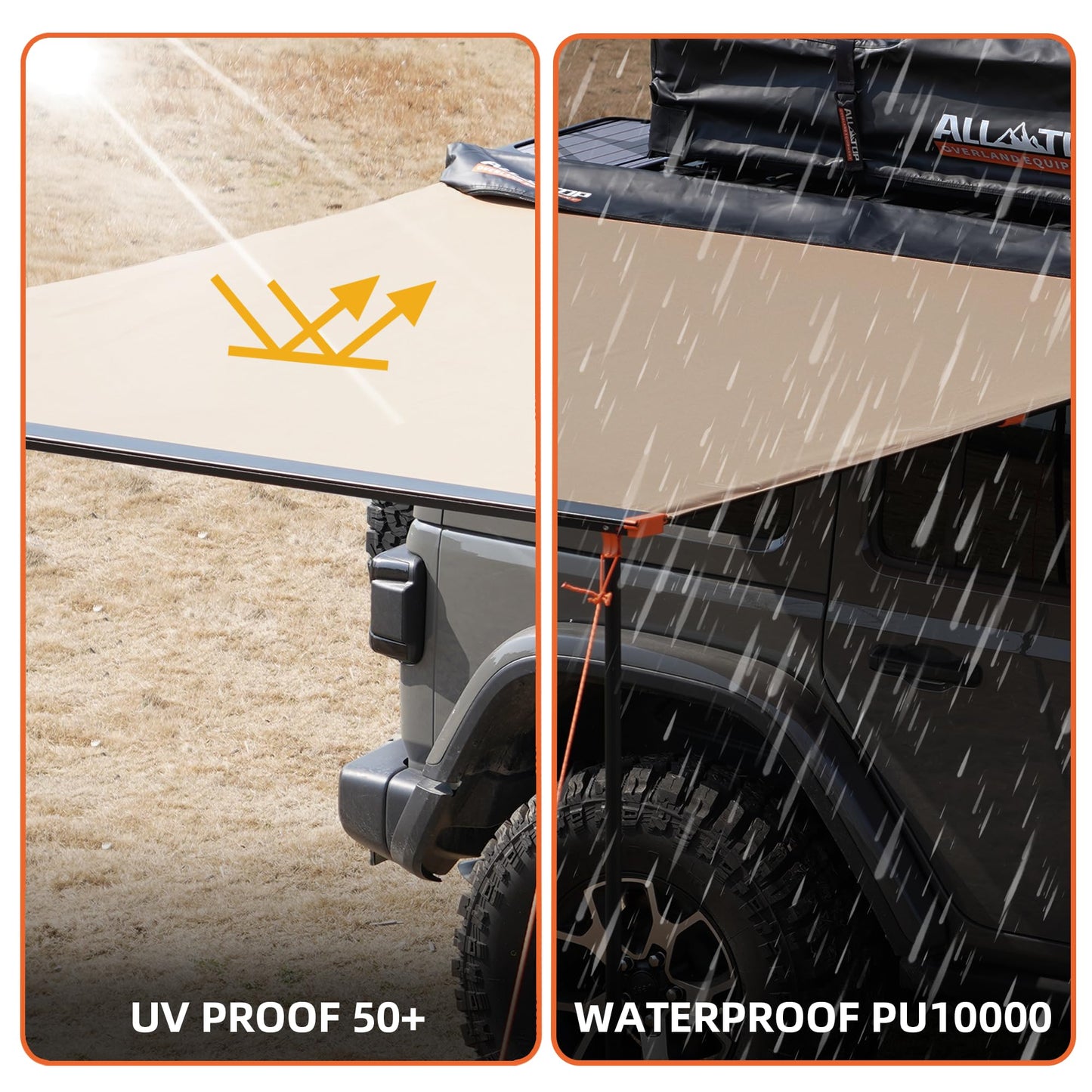ALL-TOP Vehicle Awning 6.6'x10' Roof Rack Pull-Out Sun Shade UV50+, Weatherproof 4x4 Side Awning for Camping & Overland (Hardware Included)